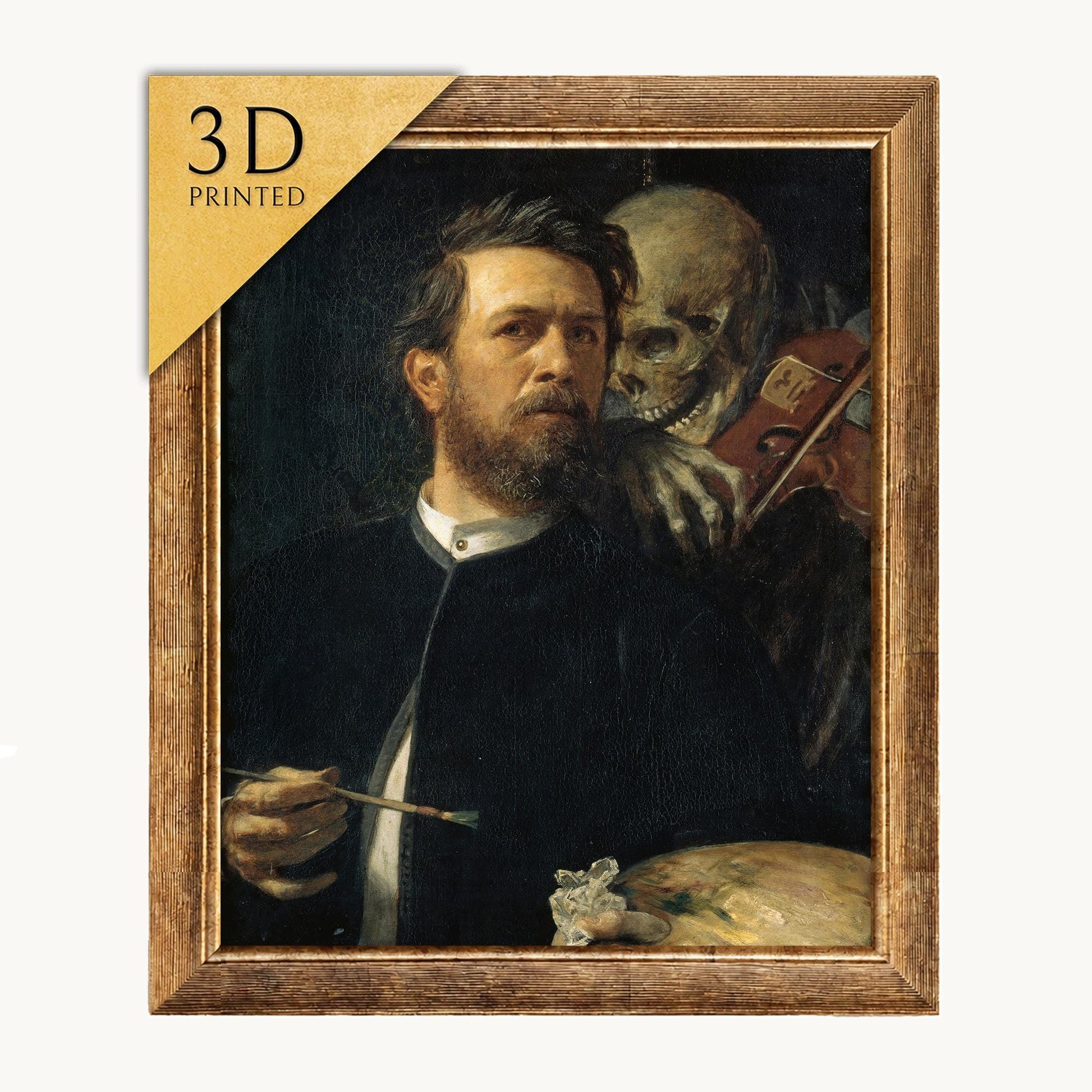 Arnold Böcklin "Self Portrait with Death Playing" 3D Print, Textured Oil Painting Replica
