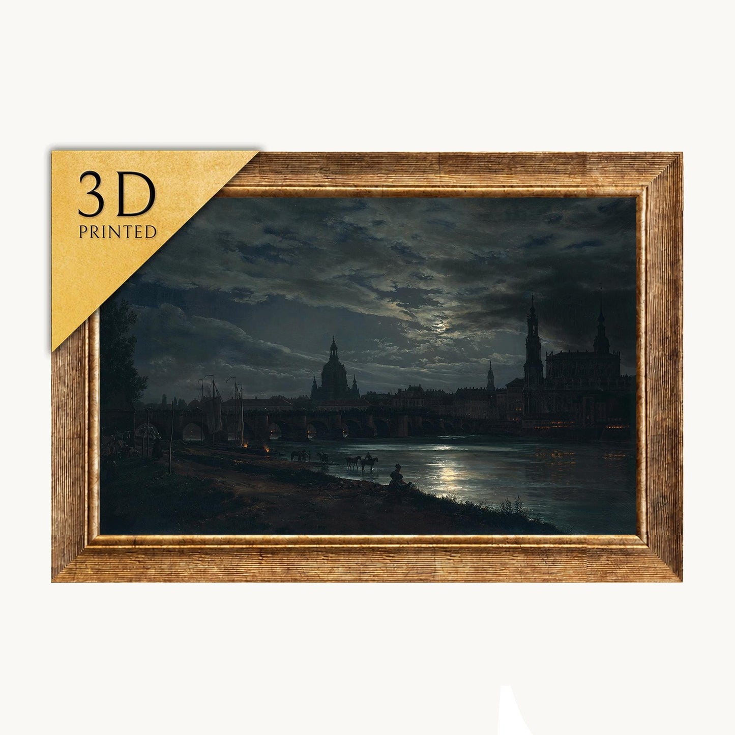 Dresden Moonlight 3D Print: Johan Christian Dahl Textured Oil Painting