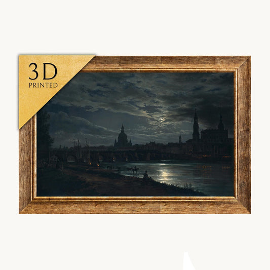 Dresden Moonlight 3D Print: Johan Christian Dahl Textured Oil Painting