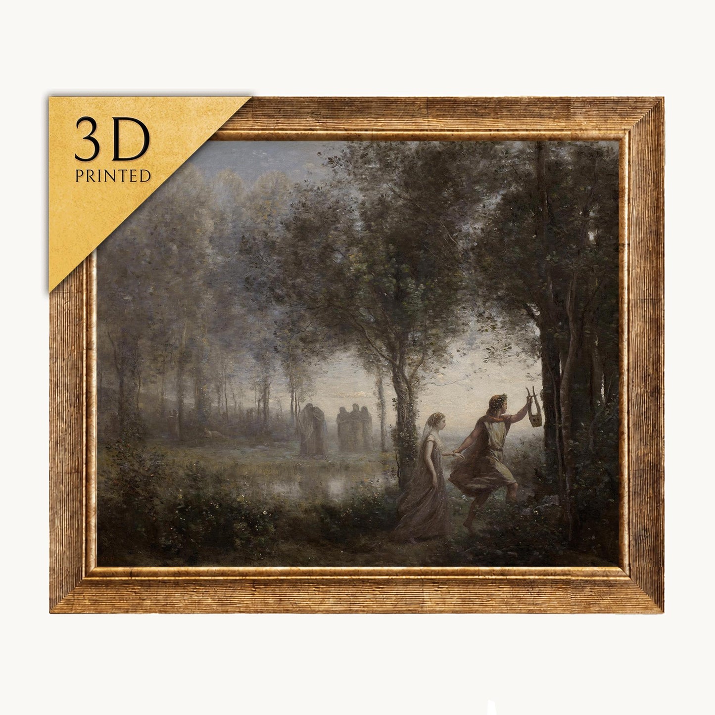 Orpheus Leading Eurydice 3D Print: Jean Baptiste Corot Textured Oil Painting