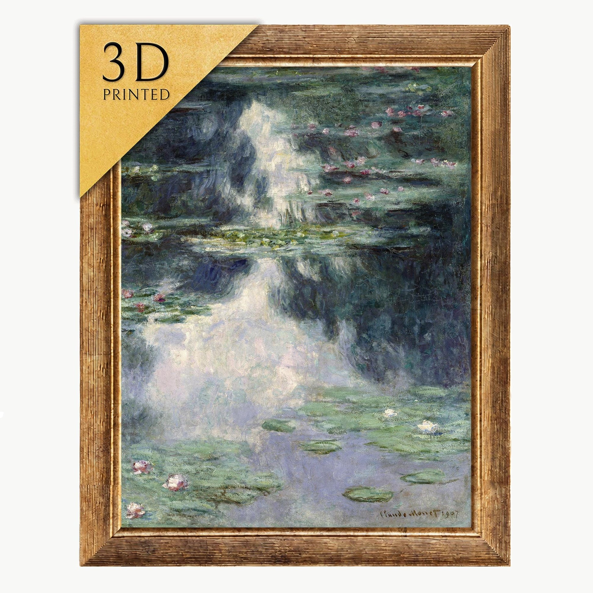 Claude Monet Water Lilies Print: 3D Textured Oil Painting Reproduction