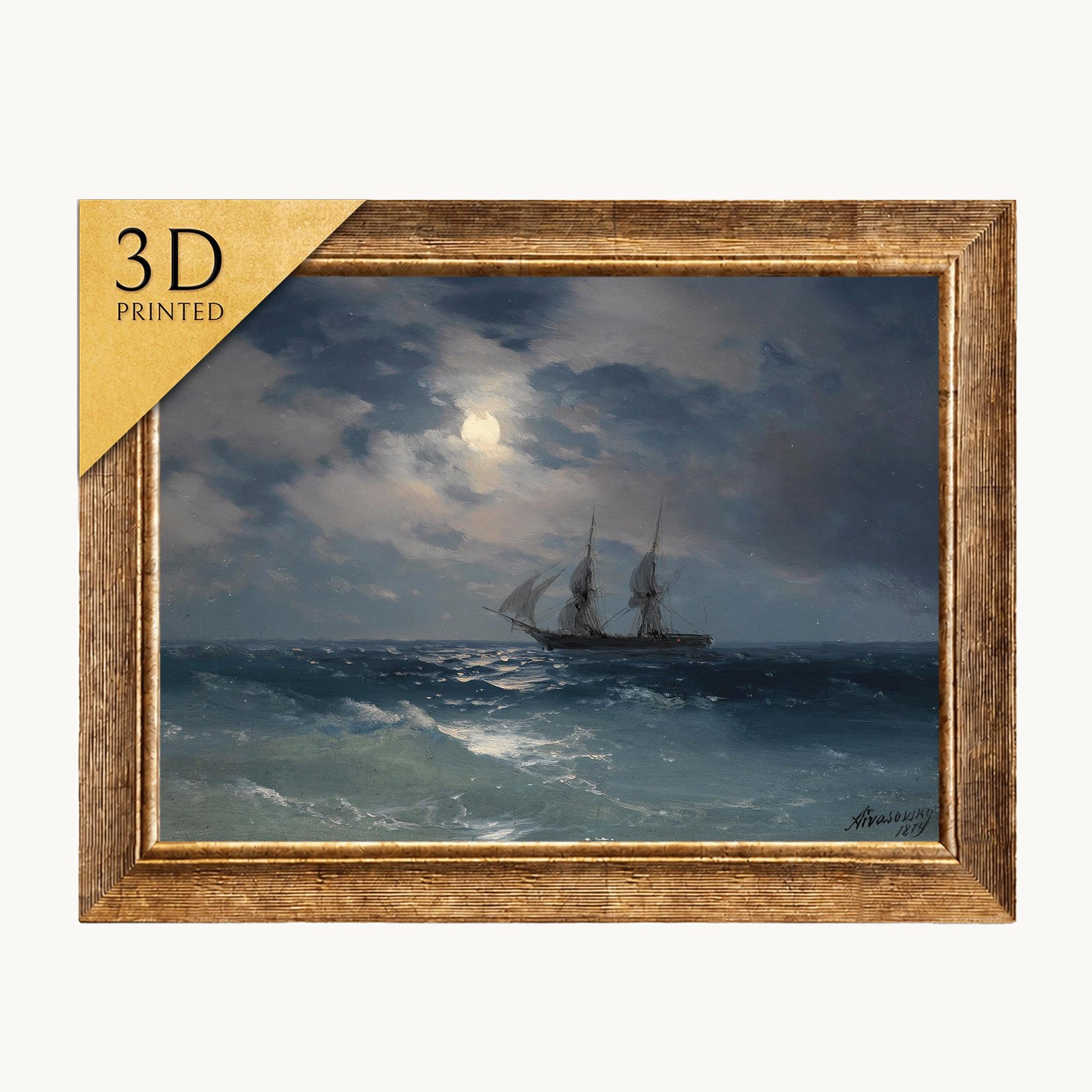 Aivazovsky Moonlight Seascape: Brig Mercury 3D Textured Print