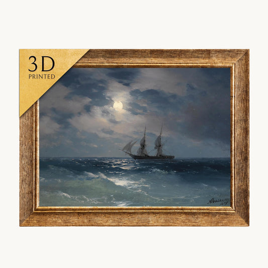 Aivazovsky Moonlight Seascape: Brig Mercury 3D Textured Print