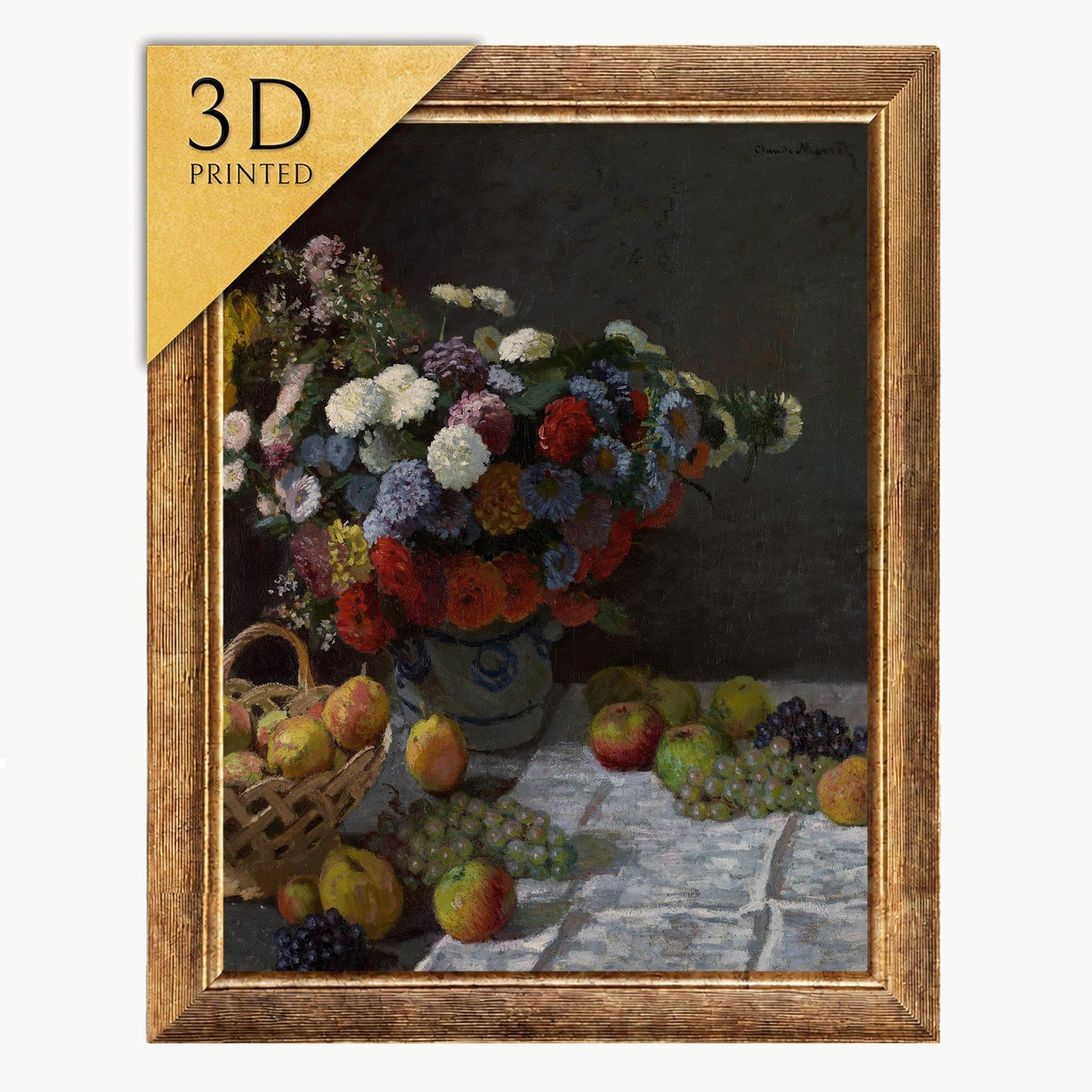 Claude Monet Still Life 3D Print: Flowers and Fruit Textured Reproduction