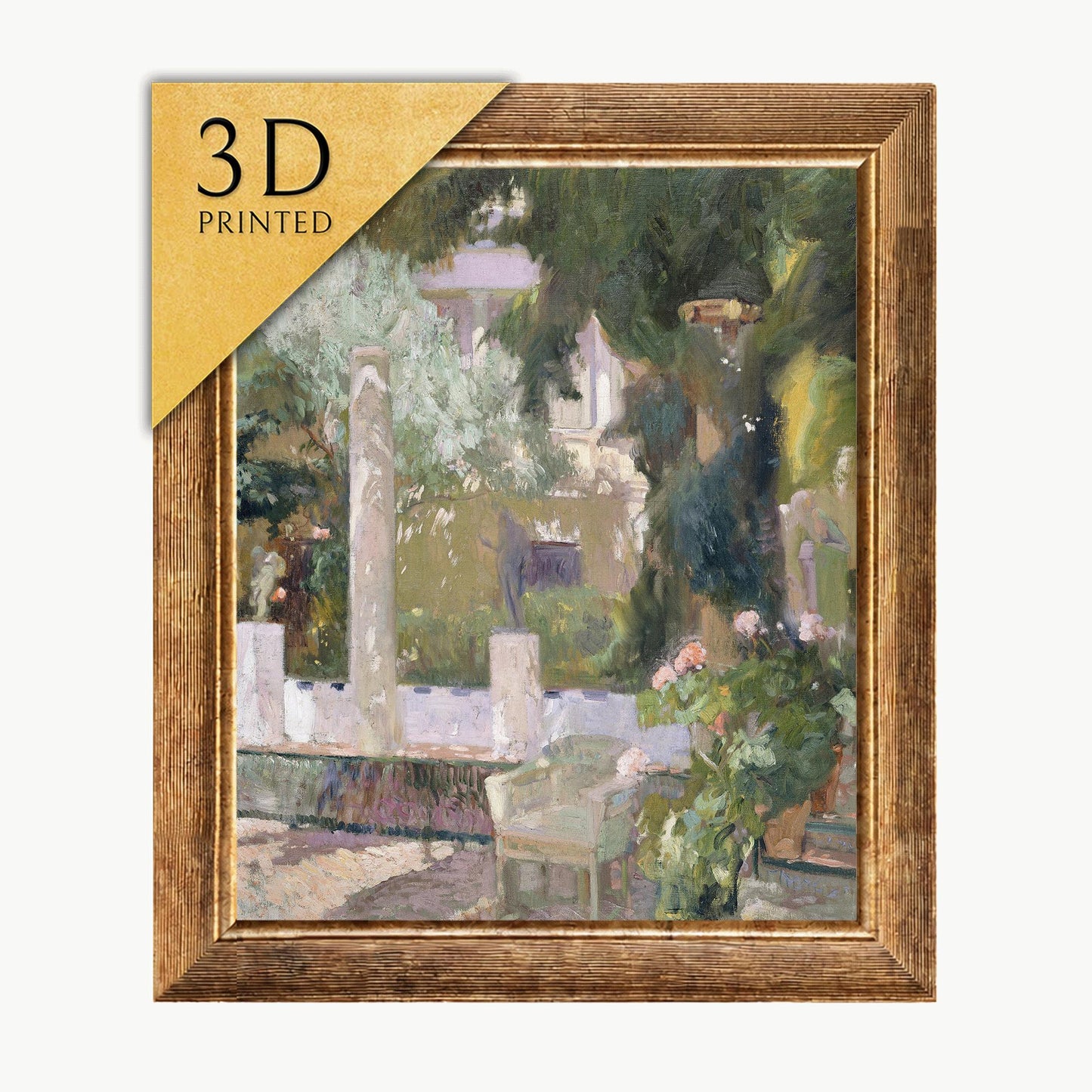 Sorolla Gardens 3D Print: Textured Oil Painting Reproduction
