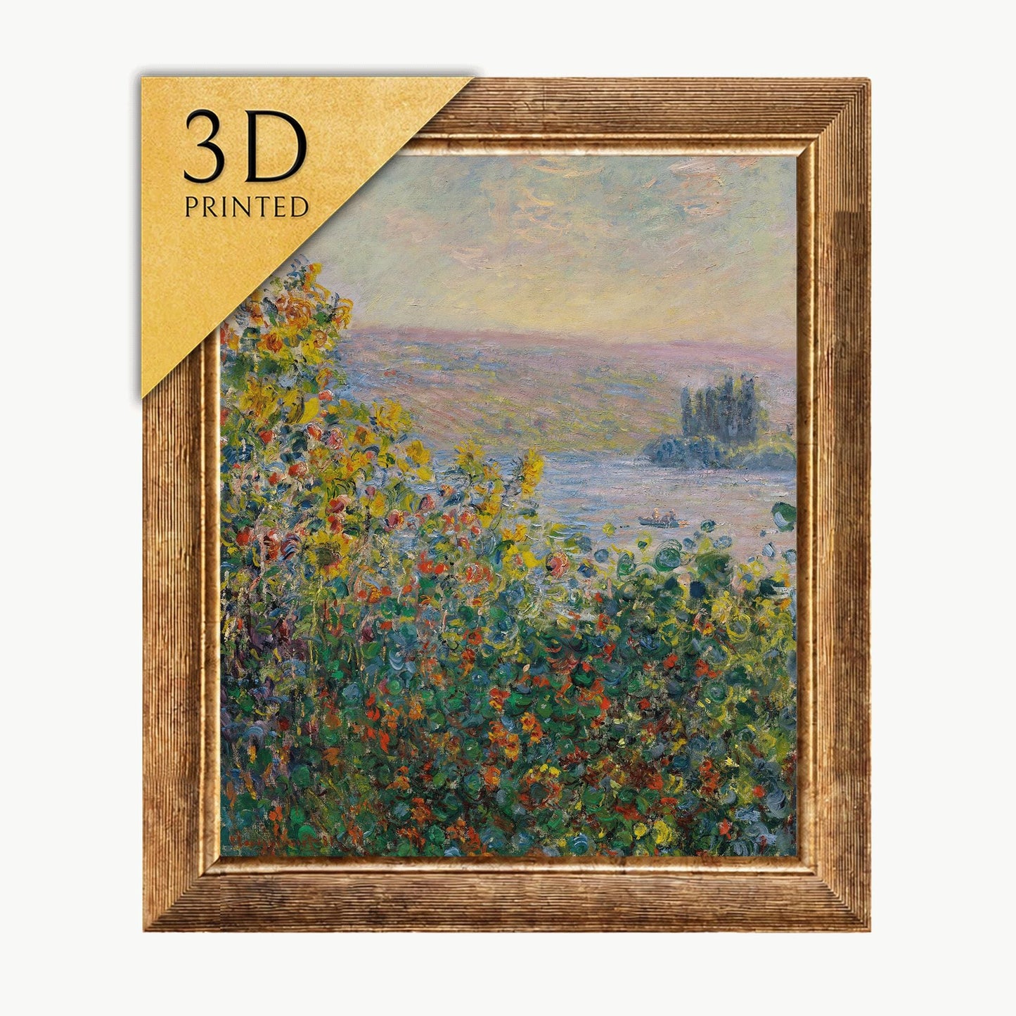 Monet Flower Beds at Vetheuil: 3D Textured Art Print