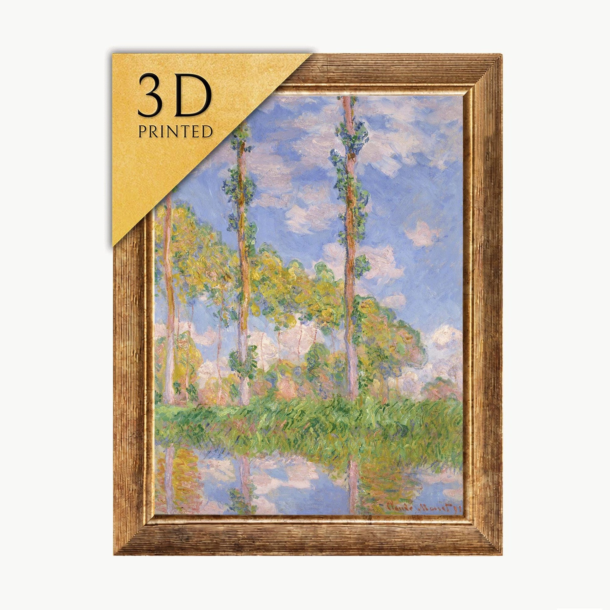 Monet Poplars in the Sun: 3D Textured Oil Painting Reproduction
