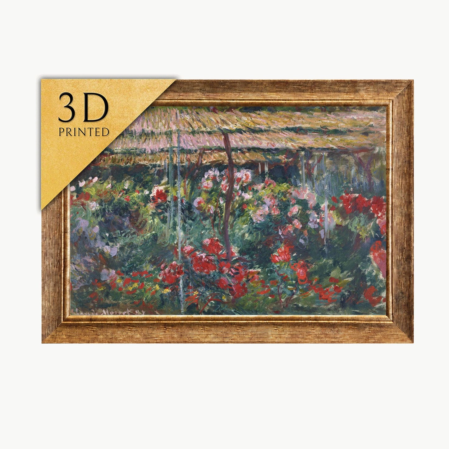 Claude Monet Peony Garden: 3D Printed Textured Oil Painting
