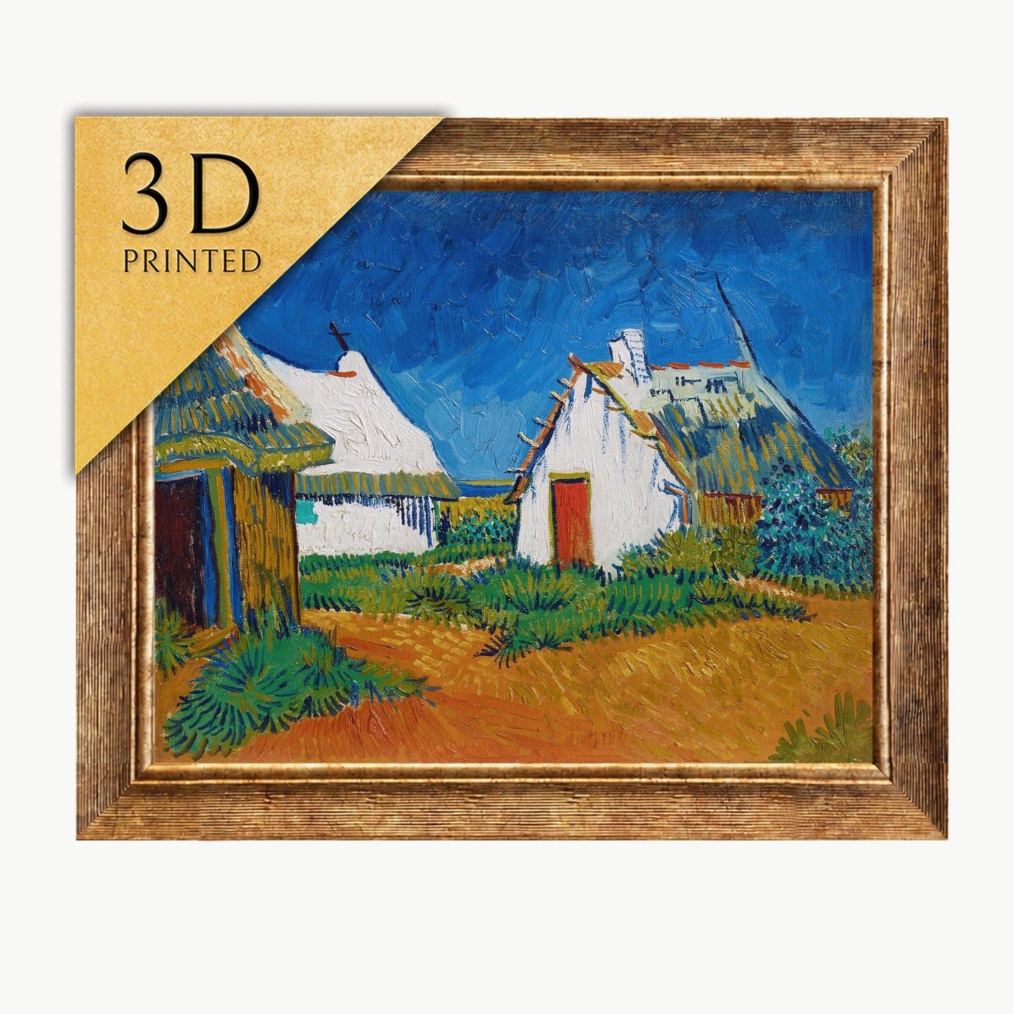Van Gogh: Three White Cottages - 3D Textured Art Print