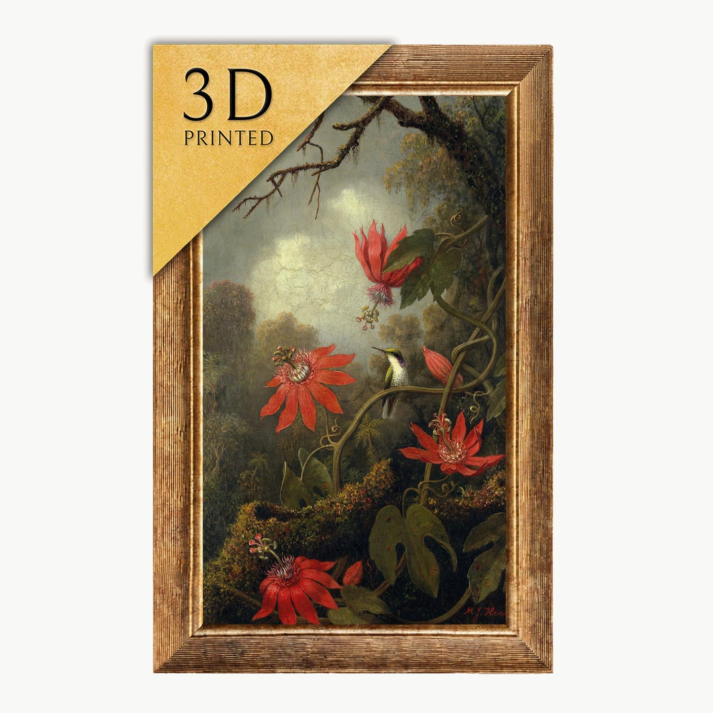Hummingbird and Passionflowers Print by Martin Johnson Heade, 3D Textured Art