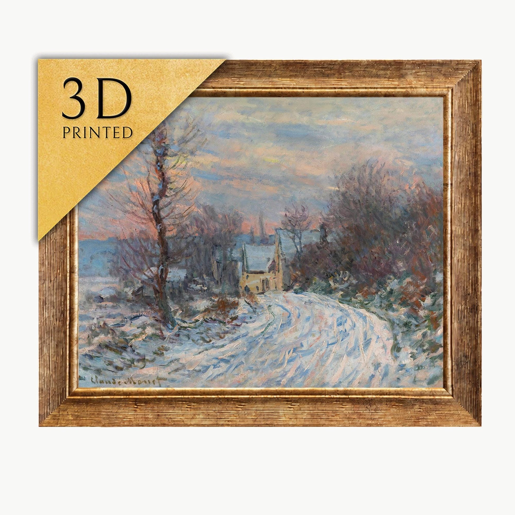 Monet Winter Giverny 3D Print: Textured Impressionist Art