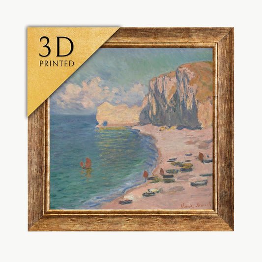 Monet Etretat Beach 3D Print: Textured Impressionist Art