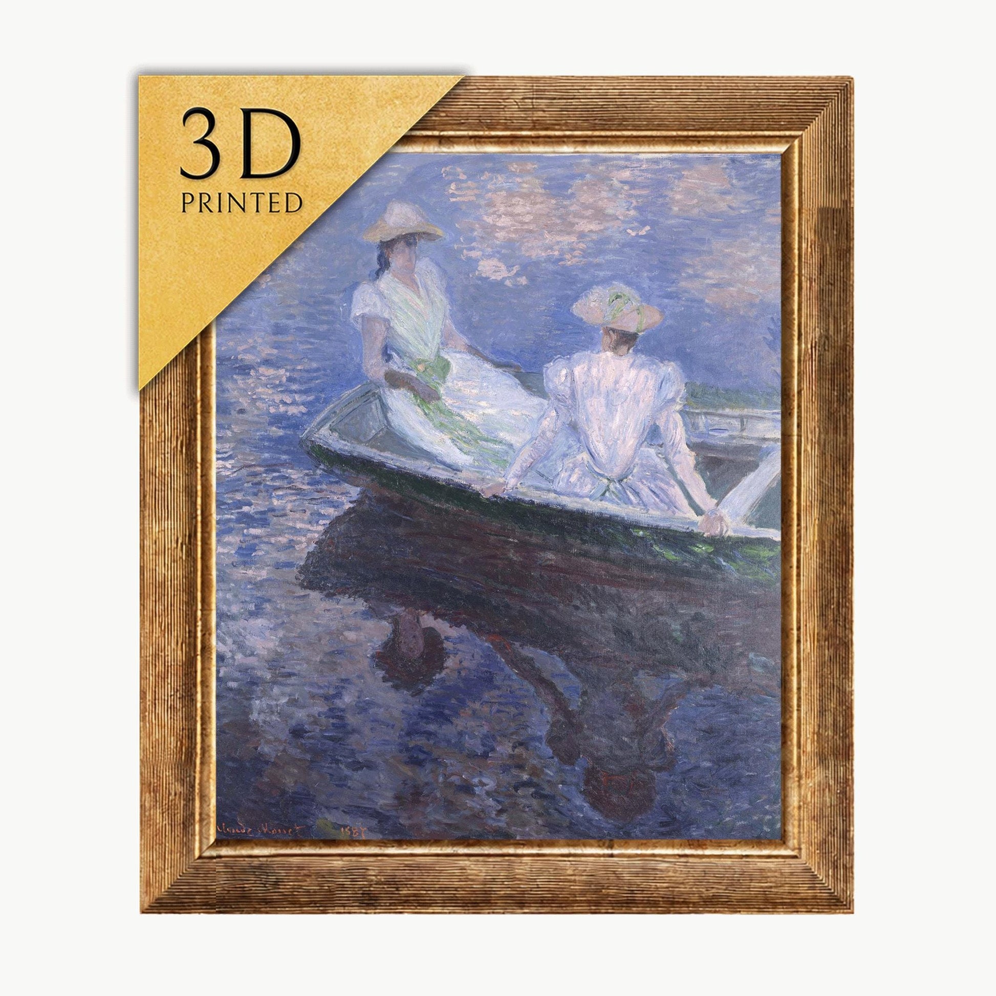 Monet "On the Boat" 3D Textured Print: Brushstroke Effect