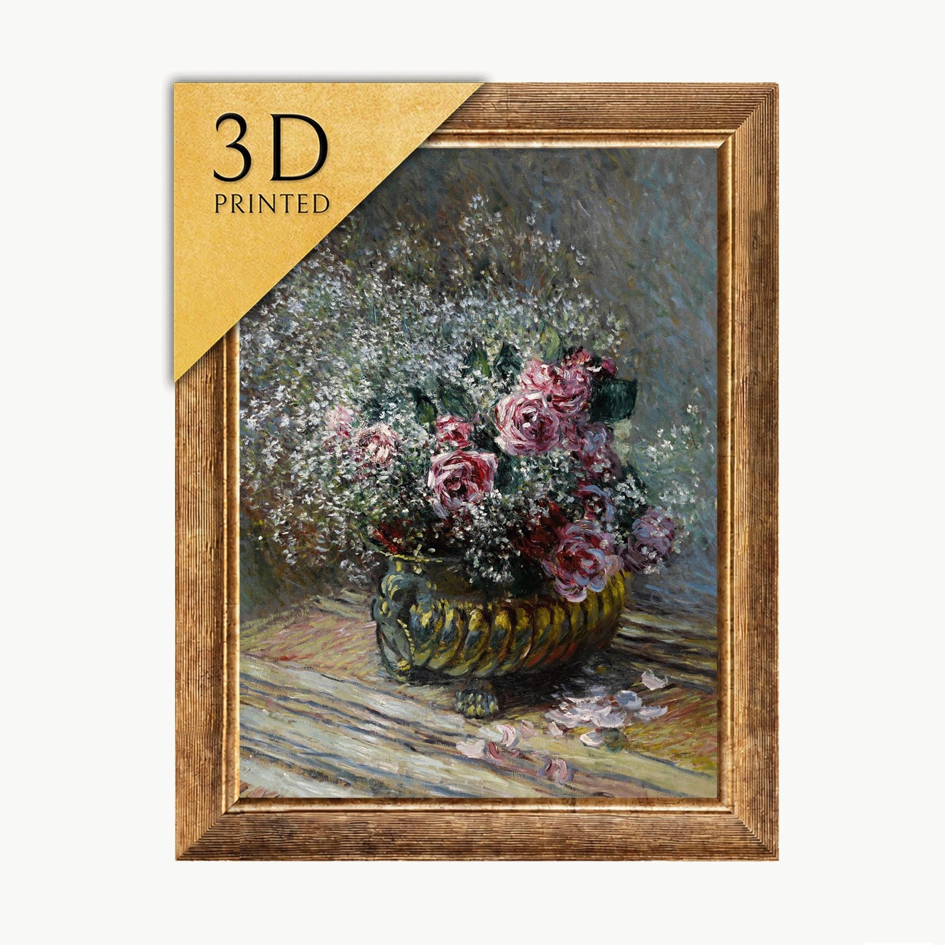 Monet Roses Print: 3D Textured Flowers in a Pot