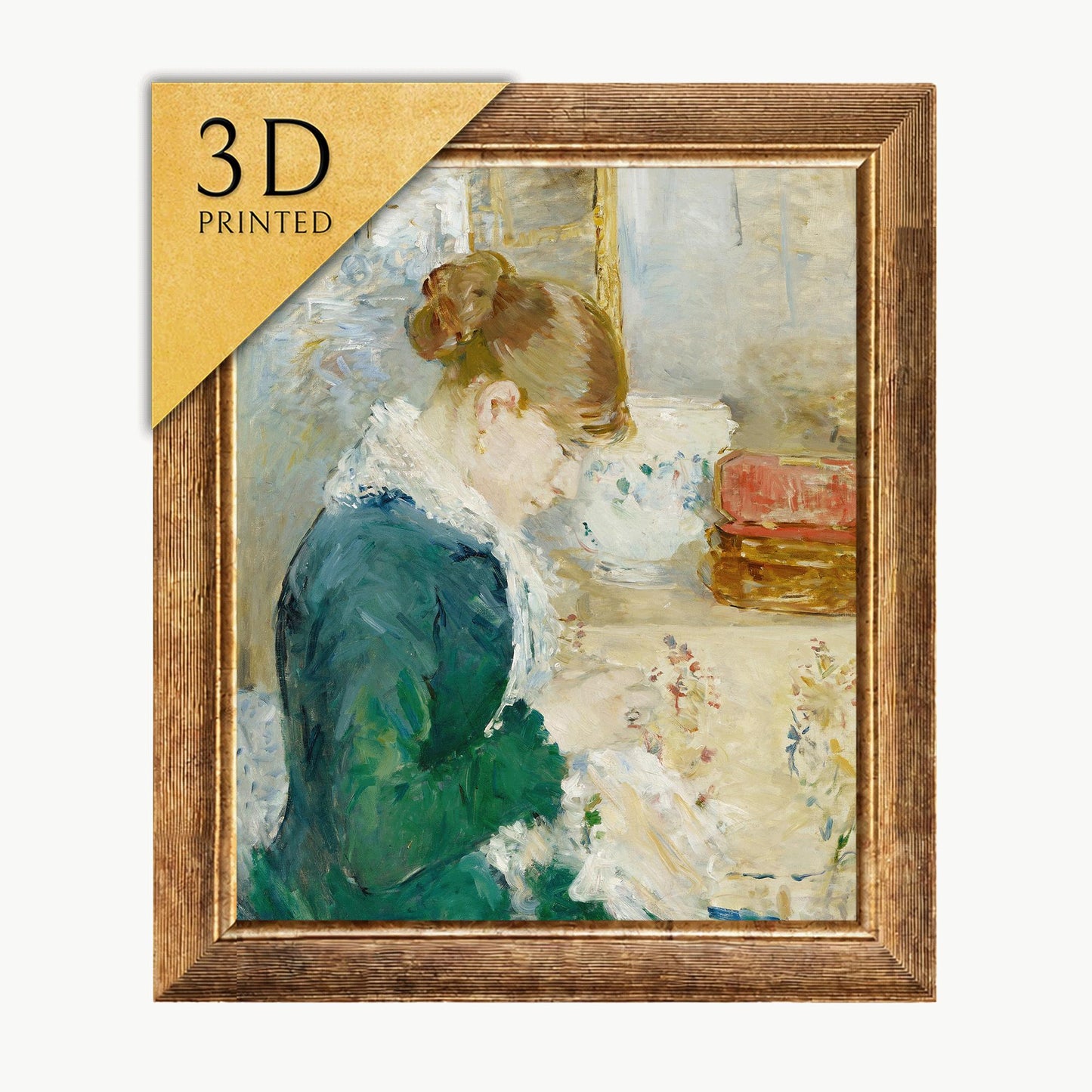 Berthe Morisot - Woman Sewing 3D Print: Textured Oil Painting Reproduction