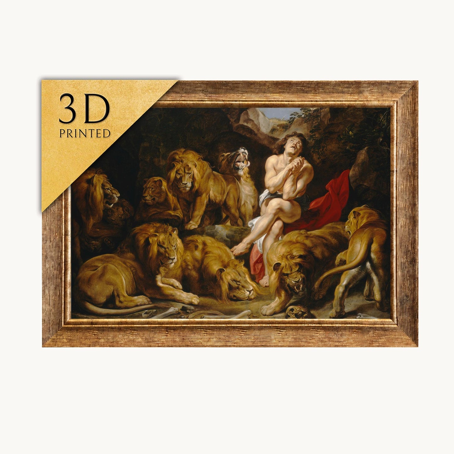 Daniels in the Lion Den's Print: Rubens 3D Textured Masterpiece
