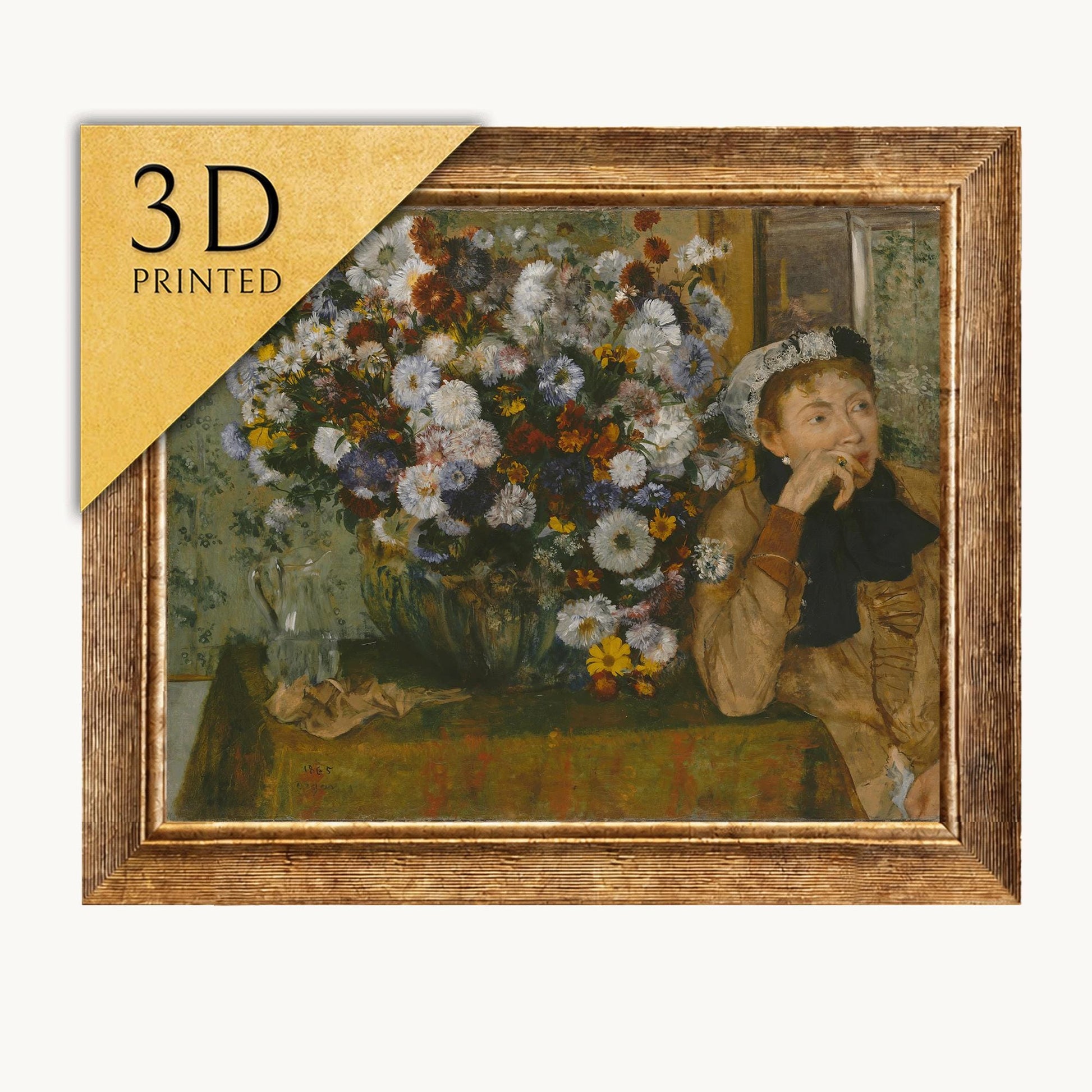 Edgar Degas 3D Print: Woman Beside Flowers, Textured Brushstrokes