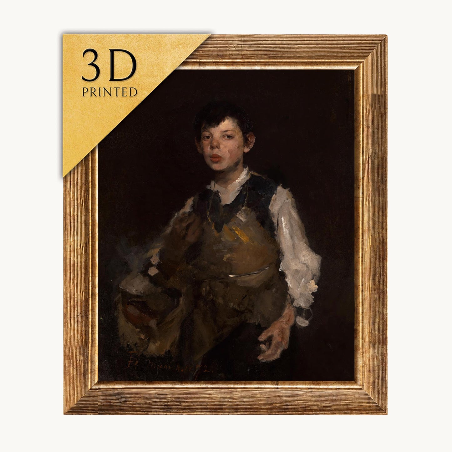 The Whistling Boy 3D Print: Frank Duveneck Textured Oil Painting Reproduction