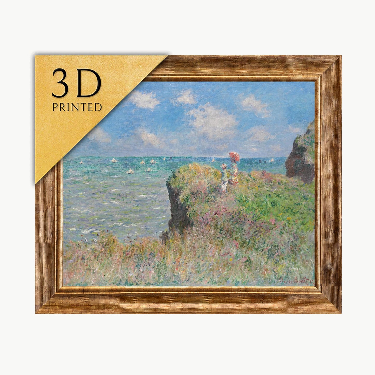Cliff Walk at Pourville by Claude Monet, 3d Printed with texture and brush strokes looks like original oil painting.