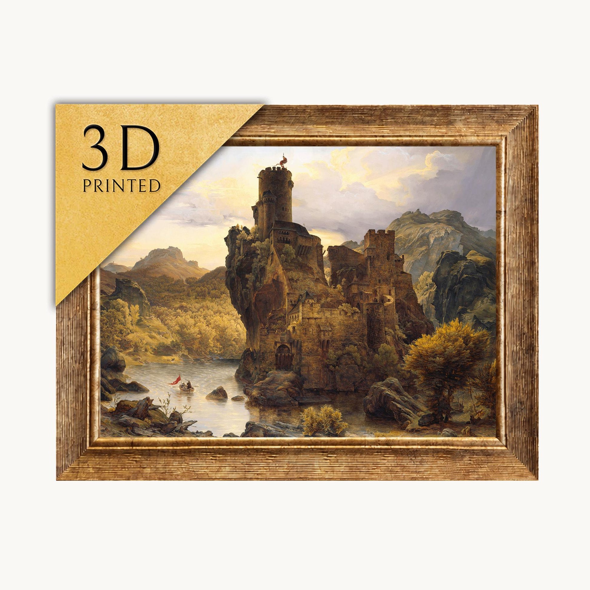 Ritterburg Castle Print by Karl Friedrich Lessing: 3D Textured Oil Painting