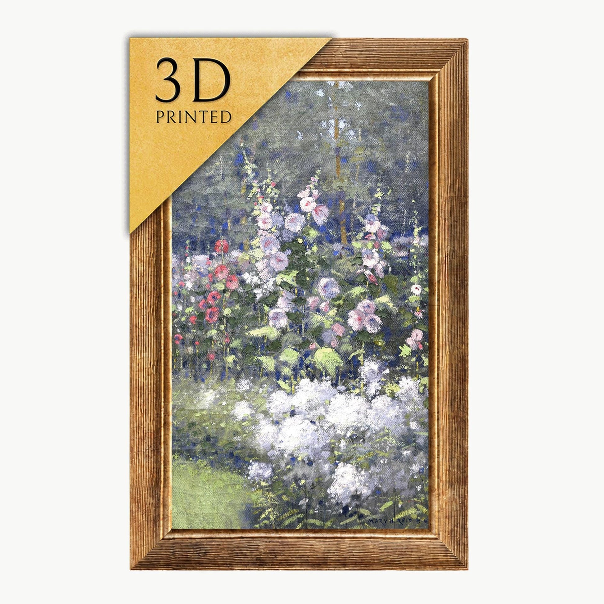 Hollyhocks 3D Print by Mary Hiester Reid: Textured Floral Art