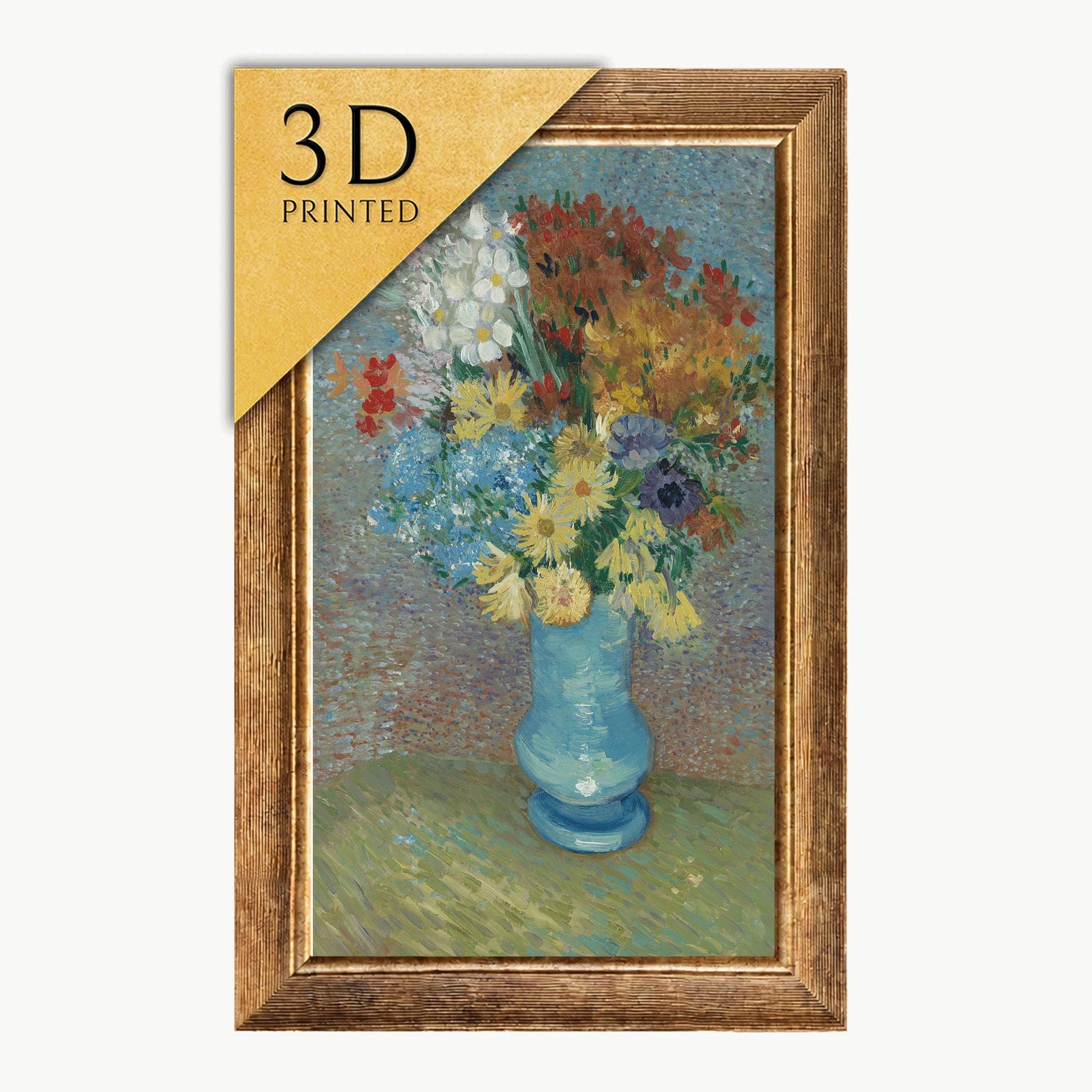 Van Gogh Flowers in a Blue Vase: 3D Textured Print