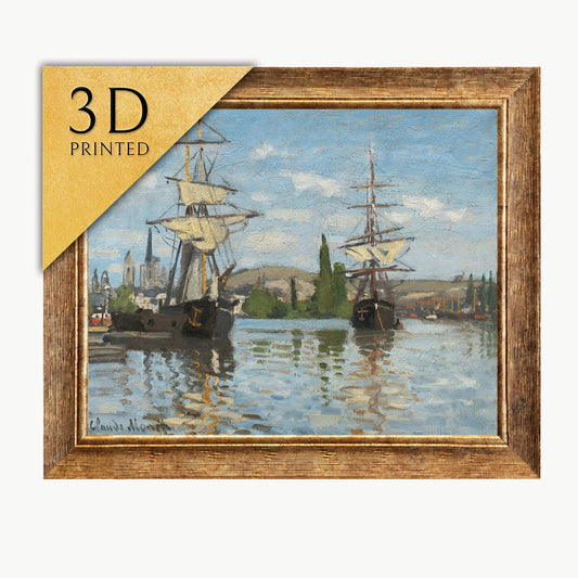 Monet Ships on the Seine: 3D Textured Impressionist Print