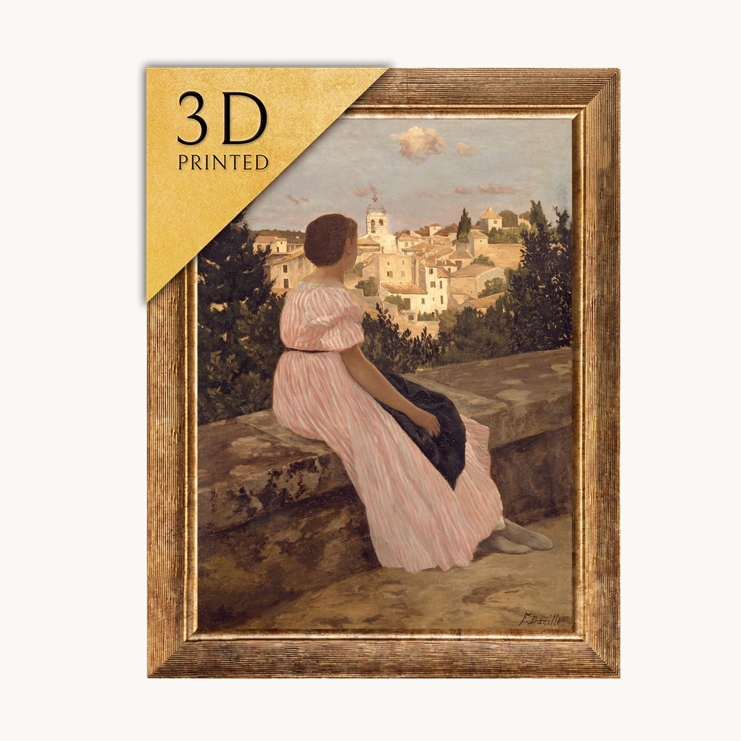 The Pink Dress by Frederic Bazille: 3D Printed Textured Oil Painting