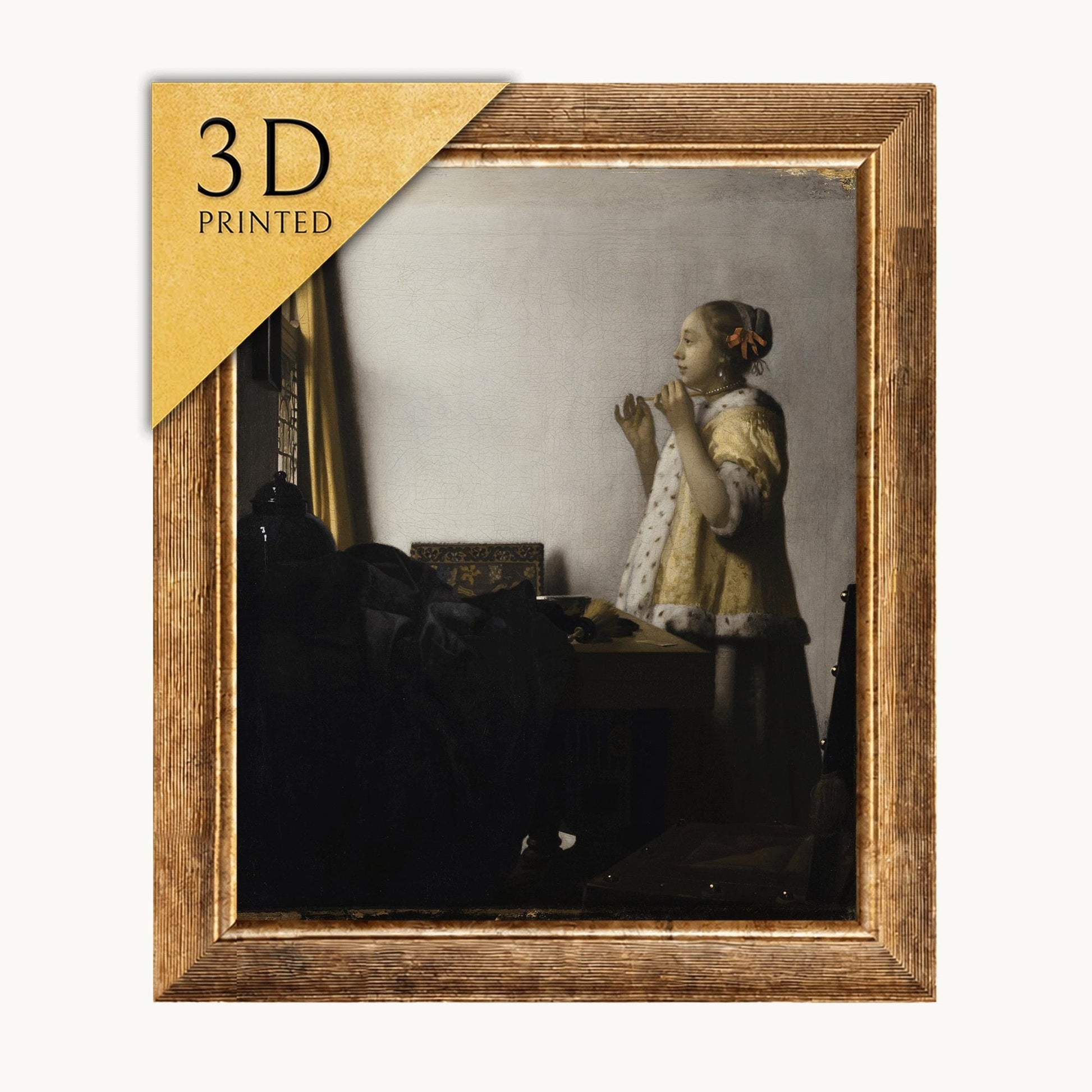 Vermeer's Young Woman with a Pearl Necklace: 3D Printed Textured Art