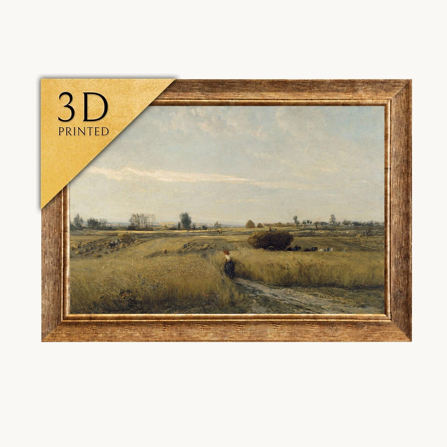 Daubigny Harvest 3D Print: Textured Oil Painting Reproduction