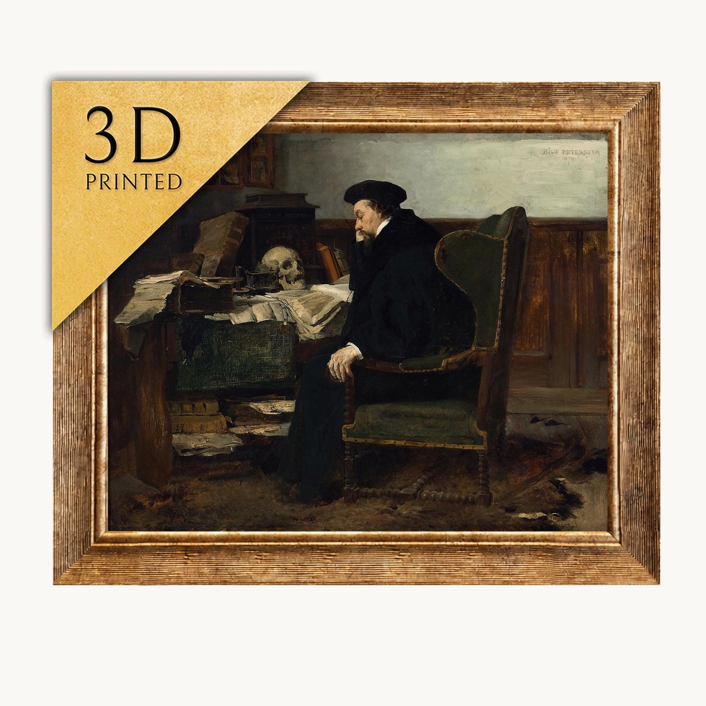 Eilif Pettersen Painting: Absorbed in his Studies, 3D Textured Print