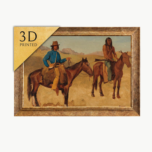 Albert Bierstadt Print: Trapper and Indian Guide on Horseback - 3D Textured Art
