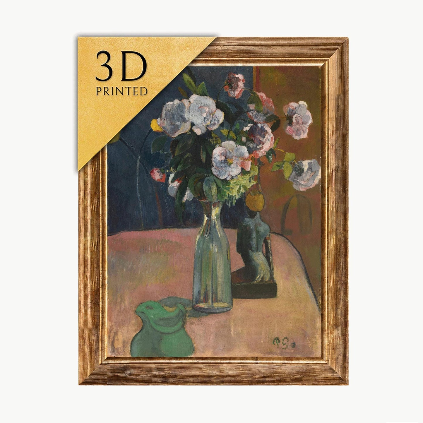Paul Gauguin 'Roses et Statuette' 3D Print - Textured Oil Painting Replica