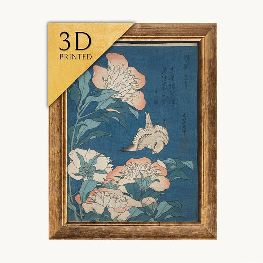 Hokusai Peonies and Canary 3D Print: Textured Japanese Art