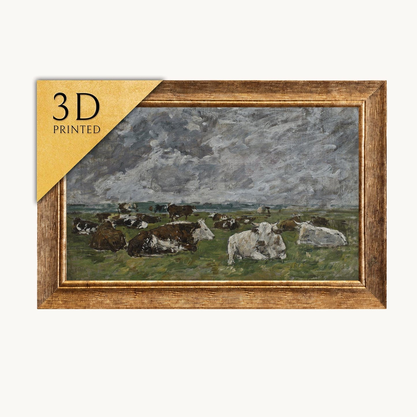 Eugene Boudin Cow Painting: 3D Textured Print on Canvas