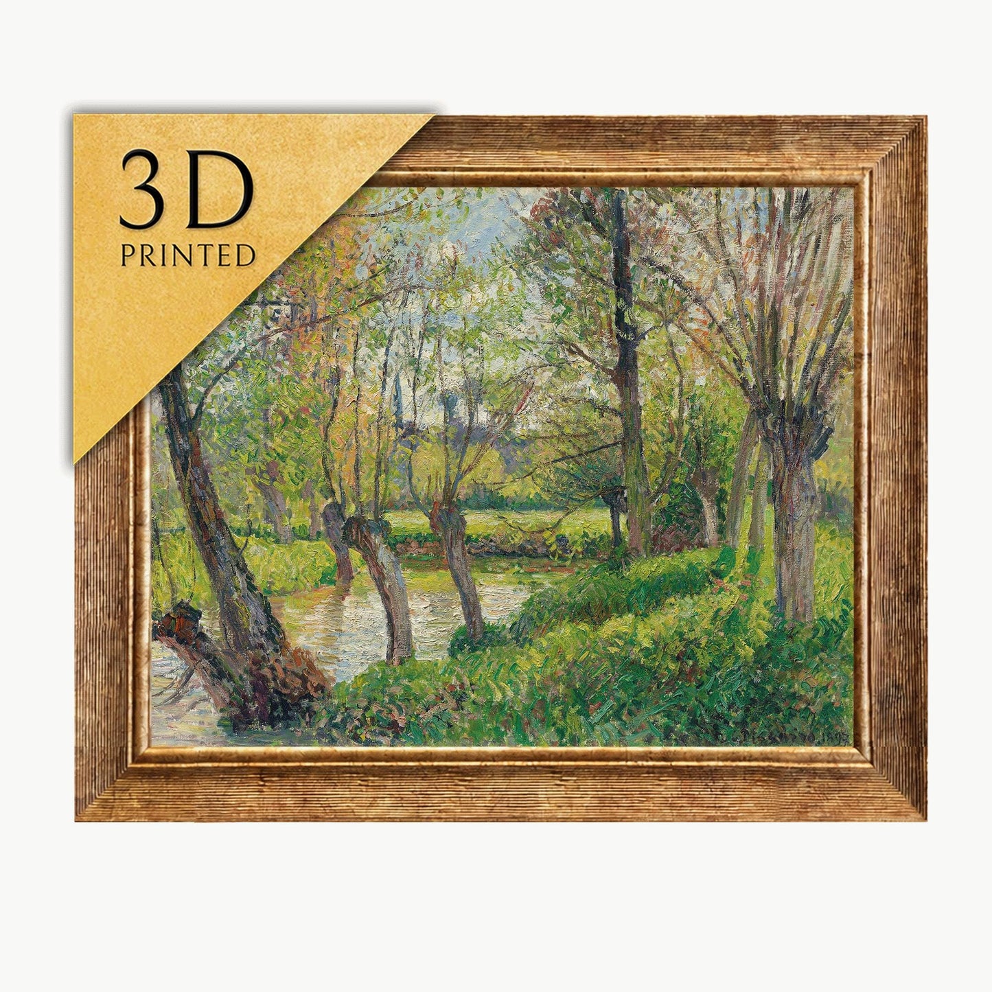Camille Pissarro Print: Bords De Lepte A Eragny, 3D Textured Oil Painting Reproduction