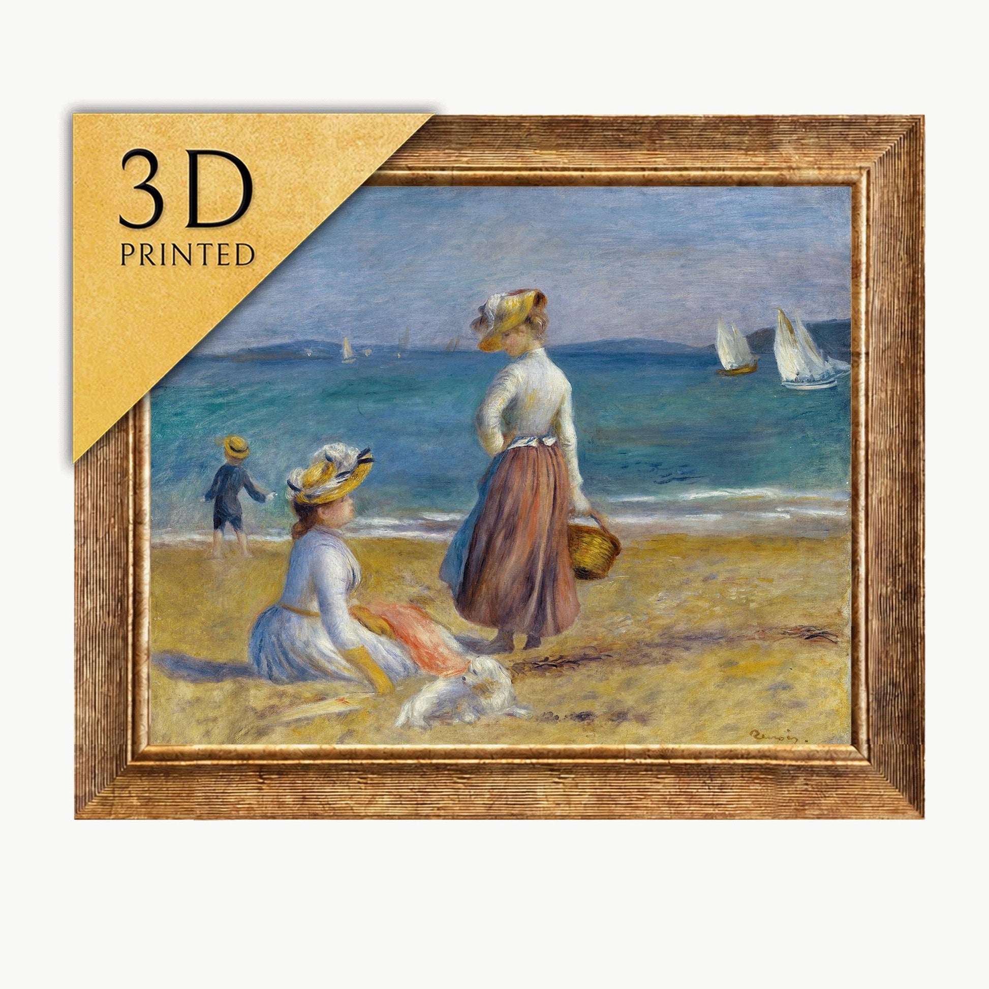 Renoir Figures on the Beach: 3D Textured Impressionist Print