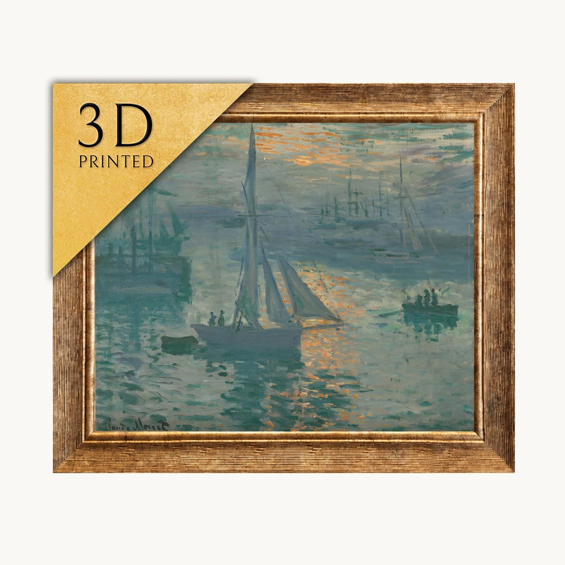 Claude Monet Sunrise Marine: 3D Textured Impressionist Painting