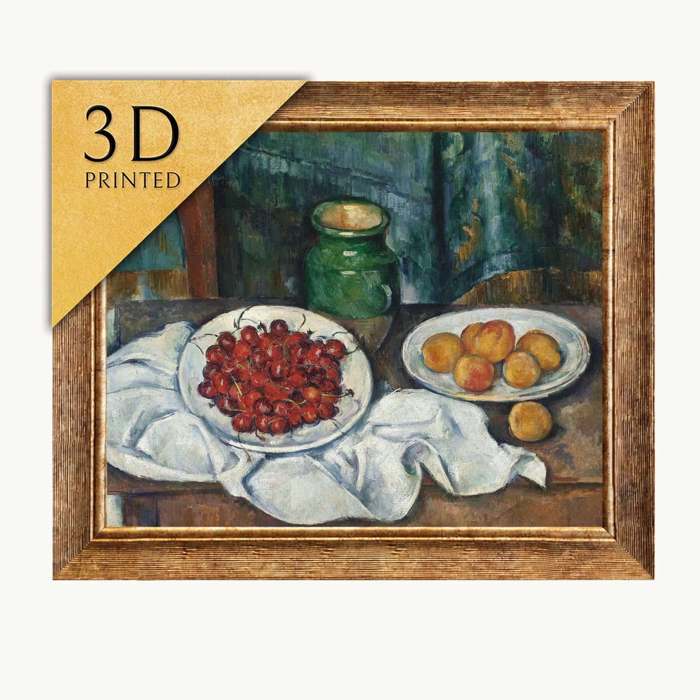 Cezanne Cherries and Peaches Still Life: 3D Textured Print