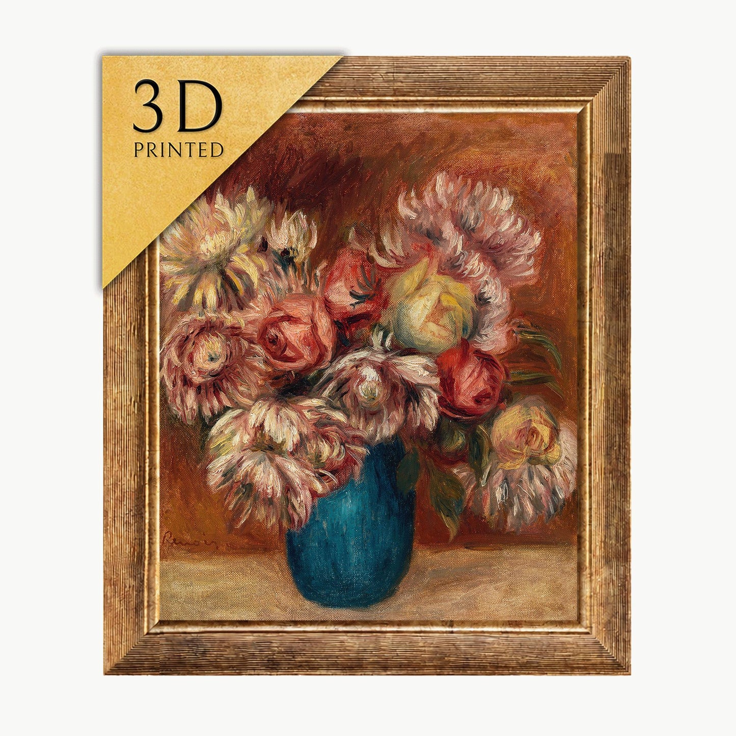 Renoir Flowers in a Green Vase: 3D Textured Print