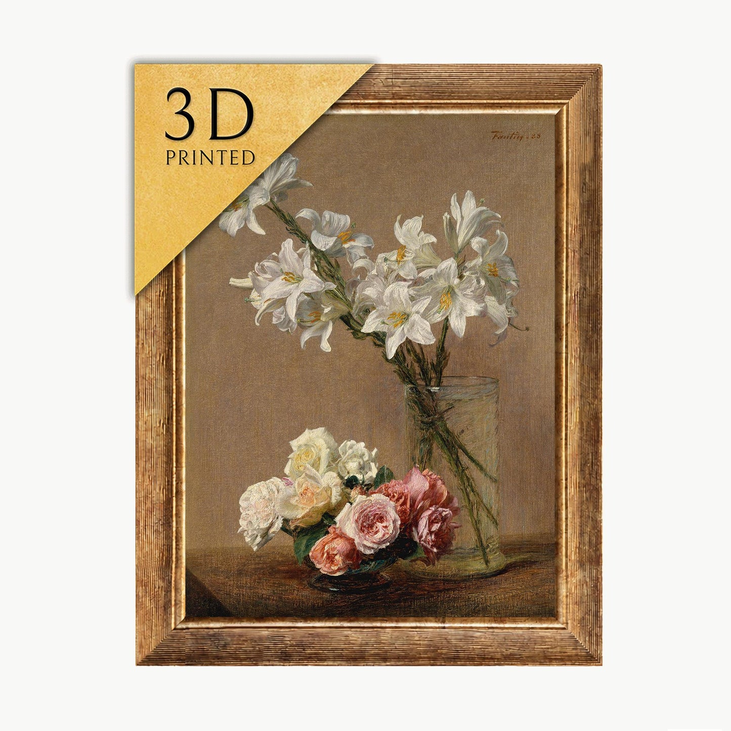 Roses and Lilies by Henri Fantin-Latour: 3D Textured Floral Art