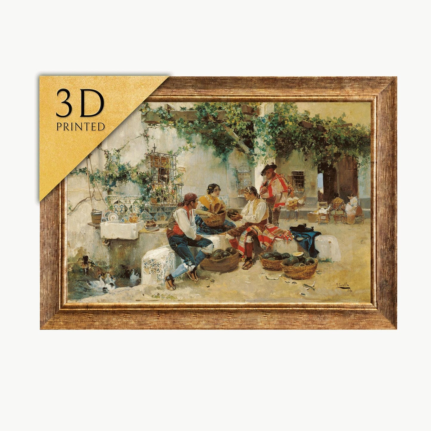 Joaquin Sorolla 'Selling Melons' 3D Print: Textured Oil Painting Reproduction