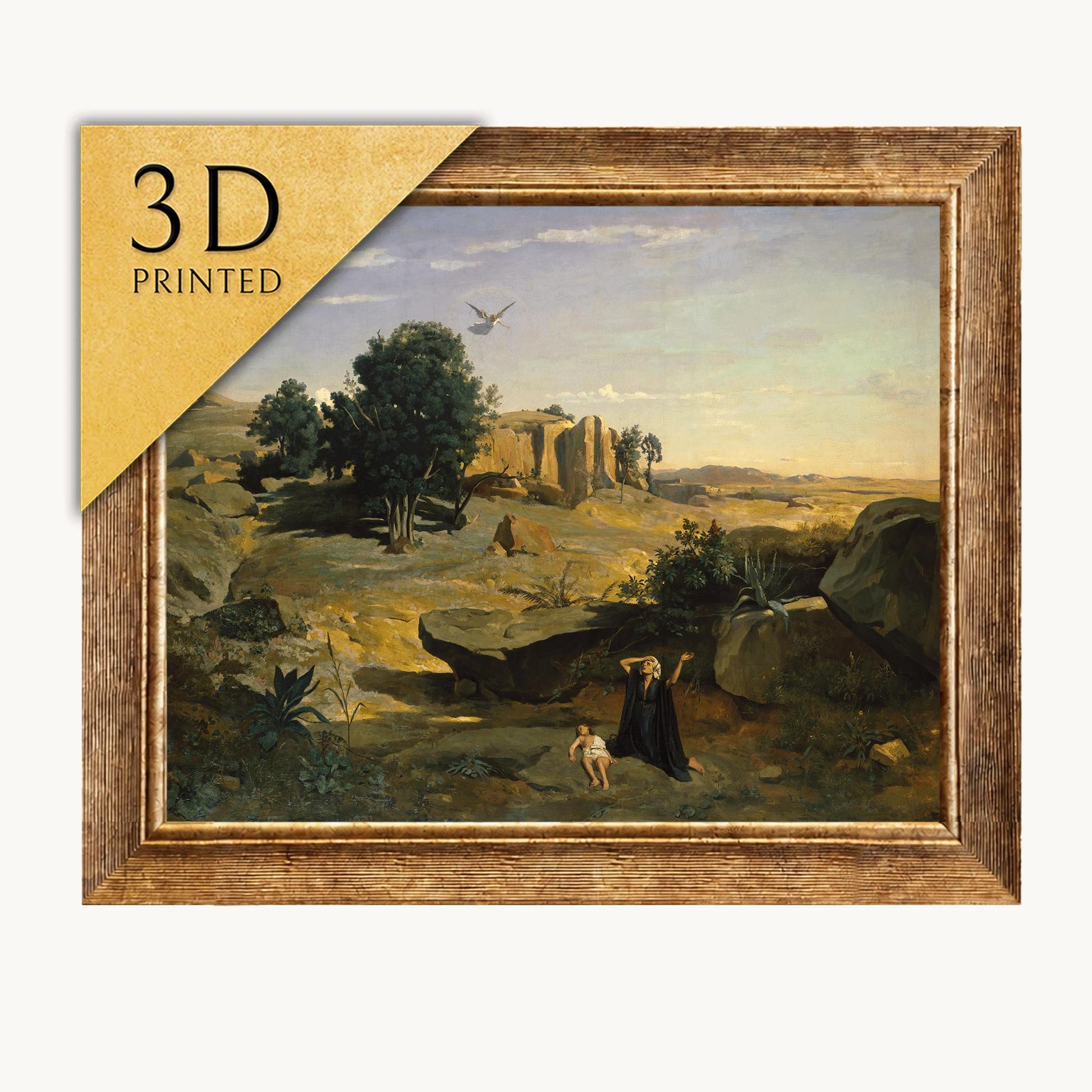 Hagar in the Wilderness 3D Print: Jean-Baptiste Camille Corot Textured Oil Painting