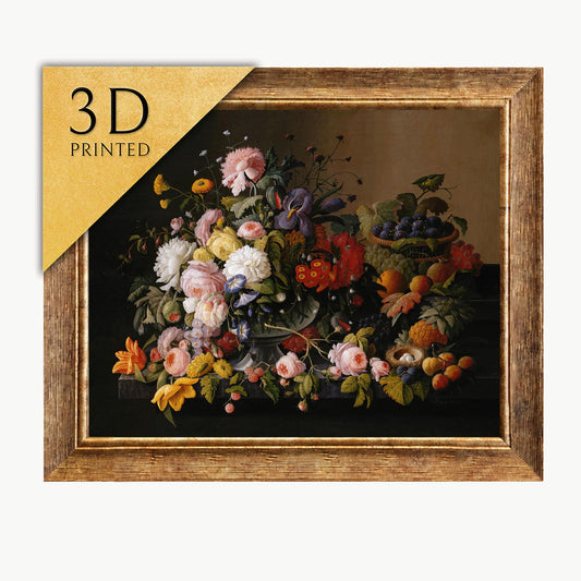 Severin Roesen Still Life Flowers & Fruit: 3D Textured Print