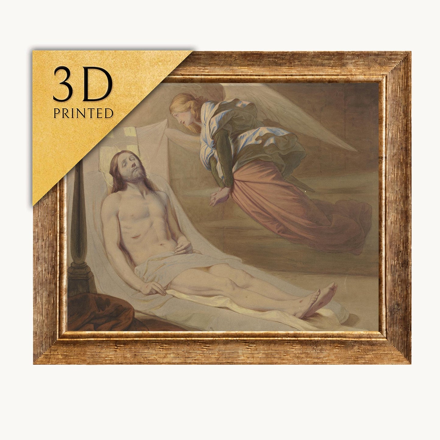 Eduard von Steinle Print: Mourning Angel, Christ in Grave, 3D Texture