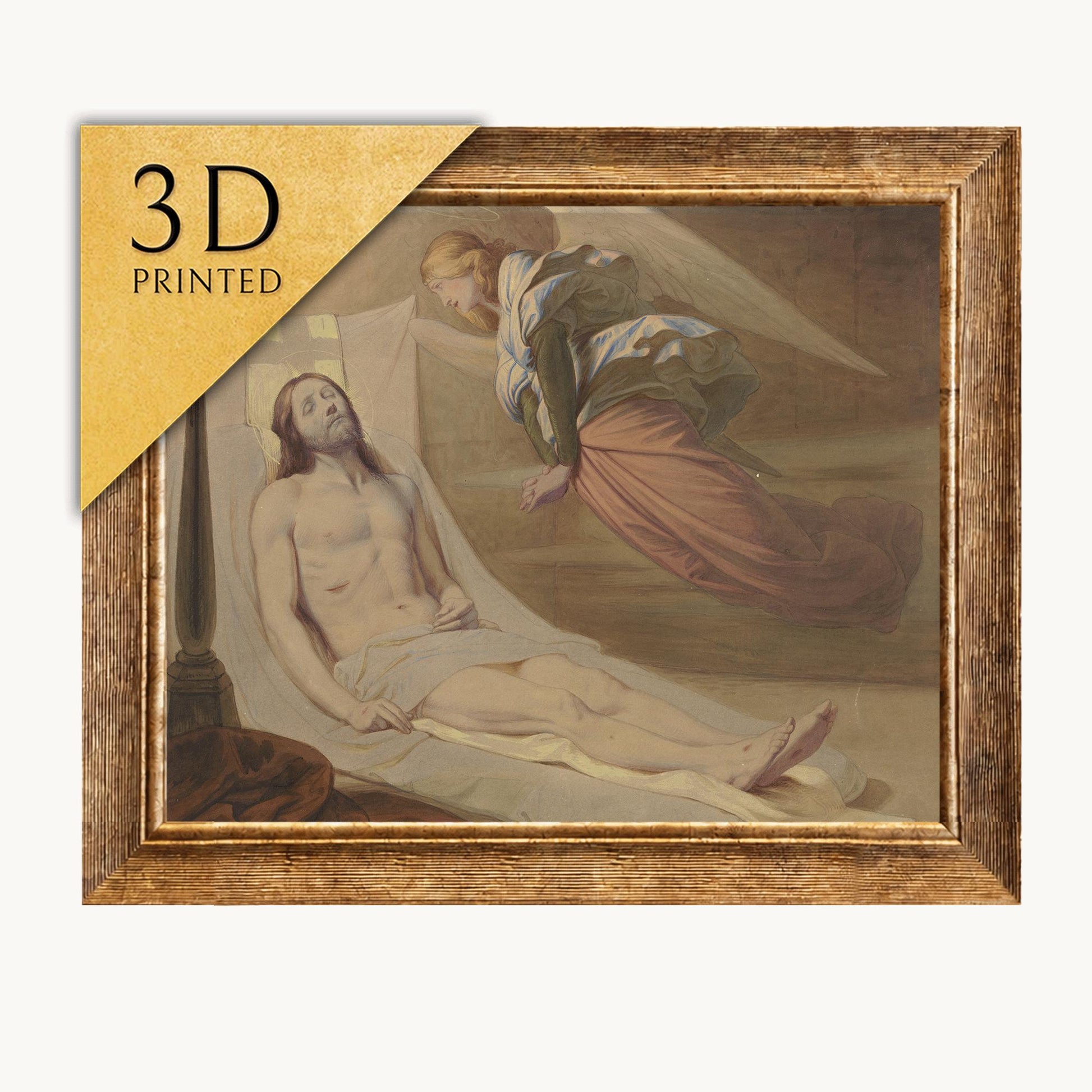 Eduard von Steinle Print: Mourning Angel, Christ in Grave, 3D Texture
