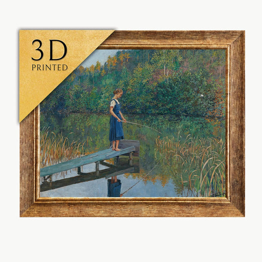 Josef Engelhart Painting: Girl Fishing on Jetty, 3D Textured Print