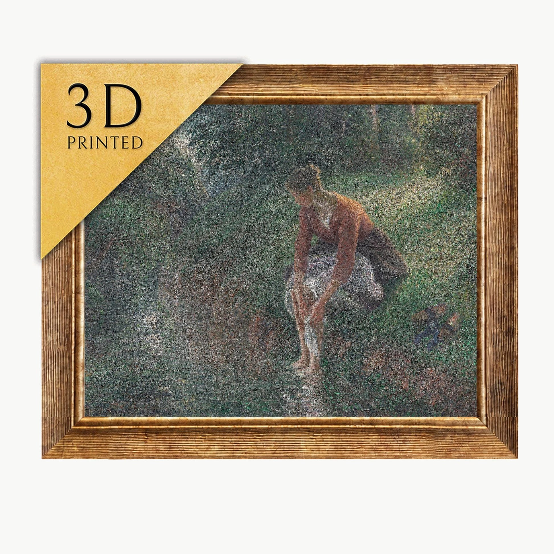 Camille Pissarro Print: Woman Bathing, 3D Textured Art