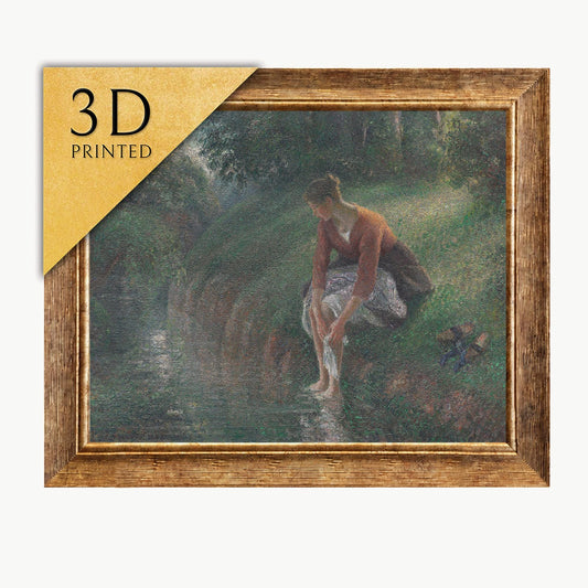 Camille Pissarro Print: Woman Bathing, 3D Textured Art