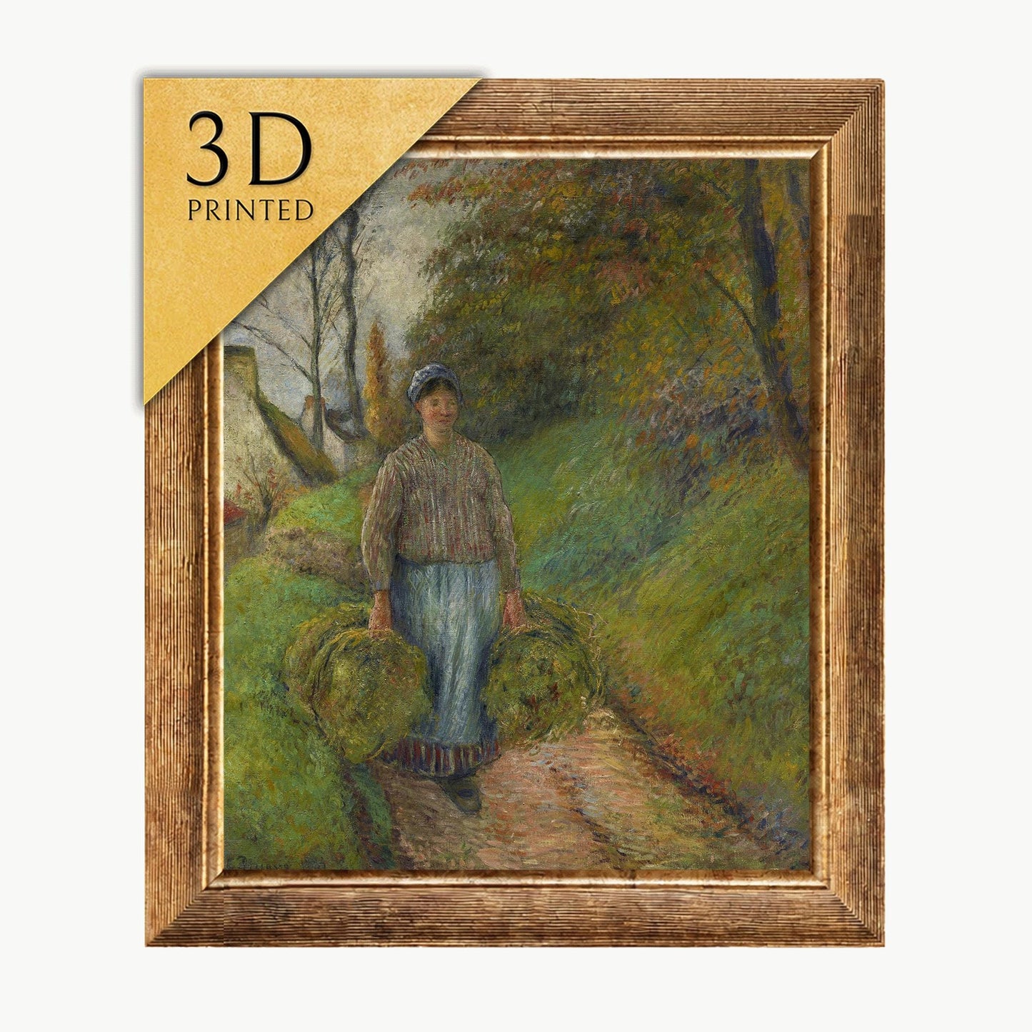 Camille Pissarro Print: Peasant Woman with Hay, 3D Textured Art